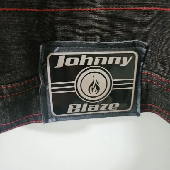 Johnny Blaze Y2K Mens Denim Jacket Brown Red Stitches Cotton Button-Up Logo 2XL - Picture 5 of 9